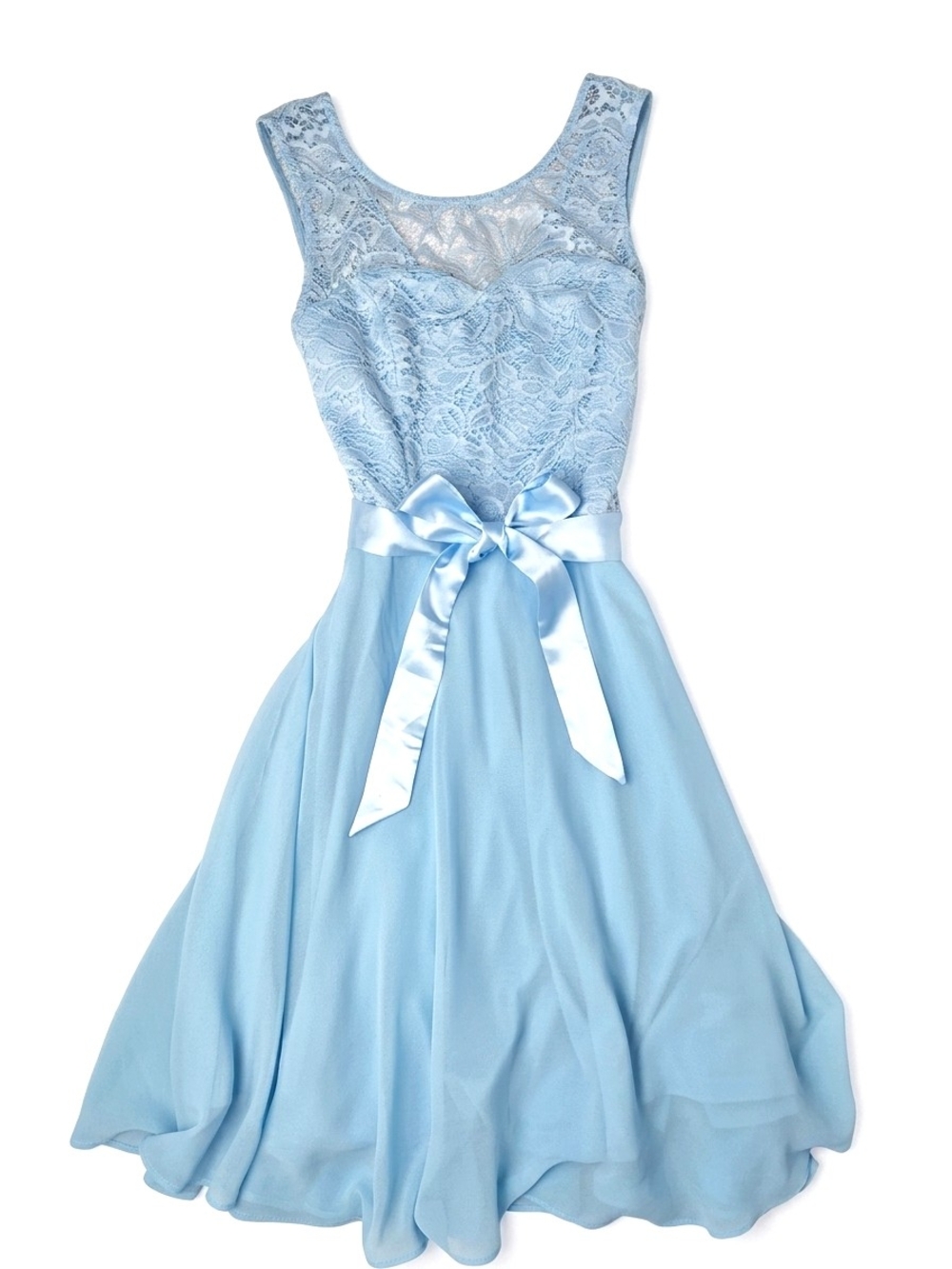 BeryLove Light Blue Lace Chiffon Cocktail Dress NWT XS Front Back Tie Bow